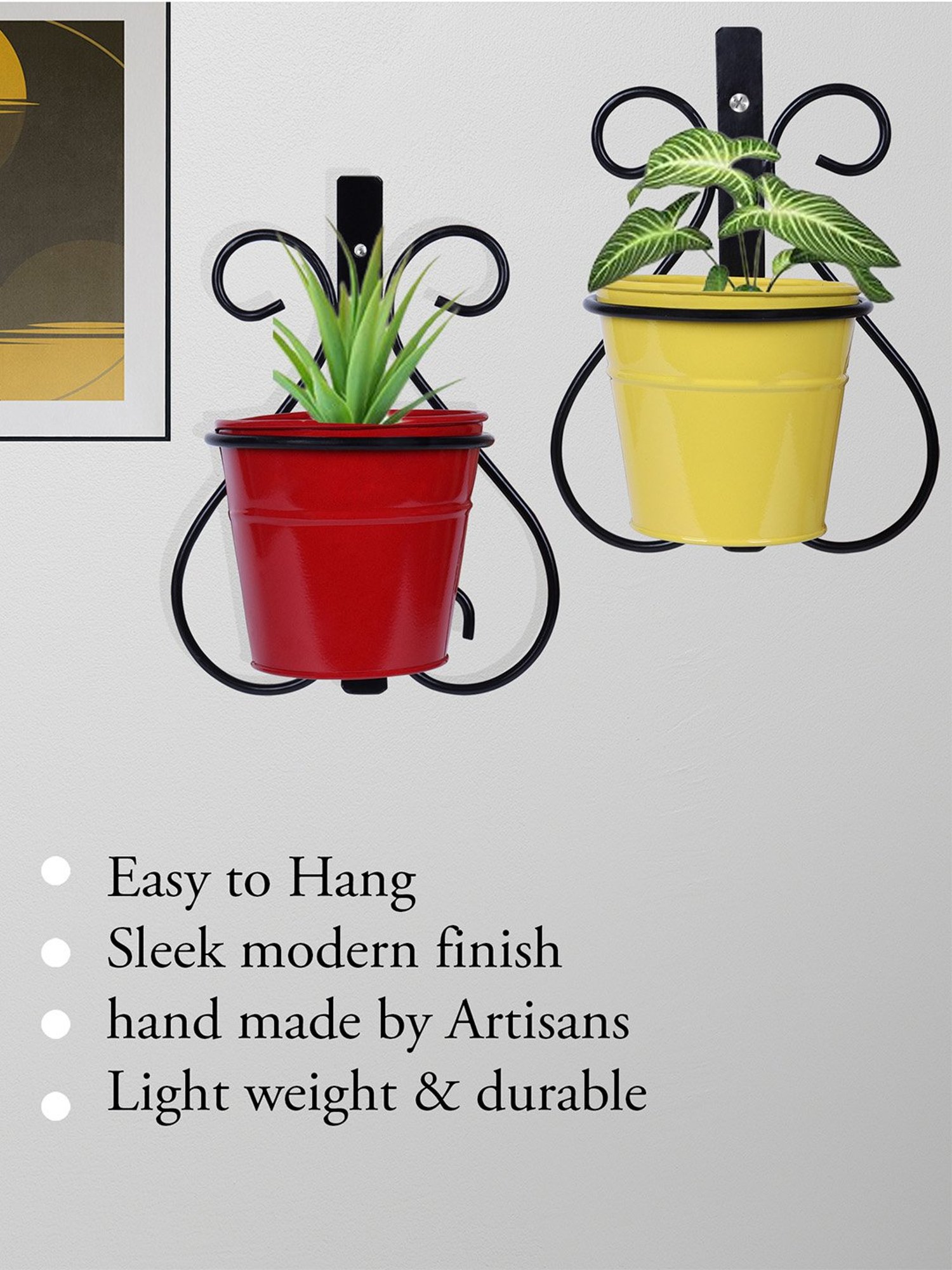 Homesake Multicolor Metal Plant Pot with Stand - Set of 2