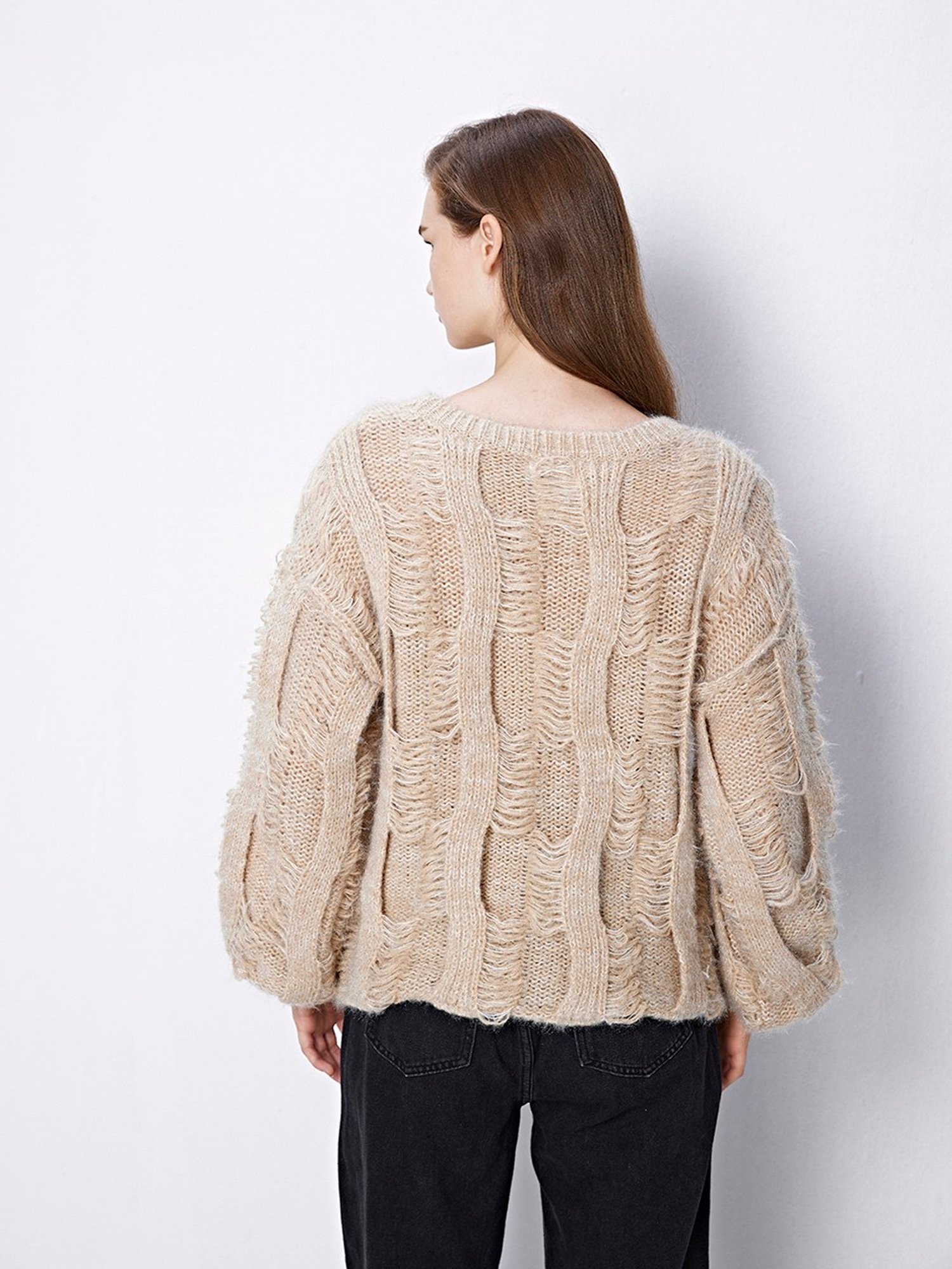 Cover Story Beige Self Design Sweater