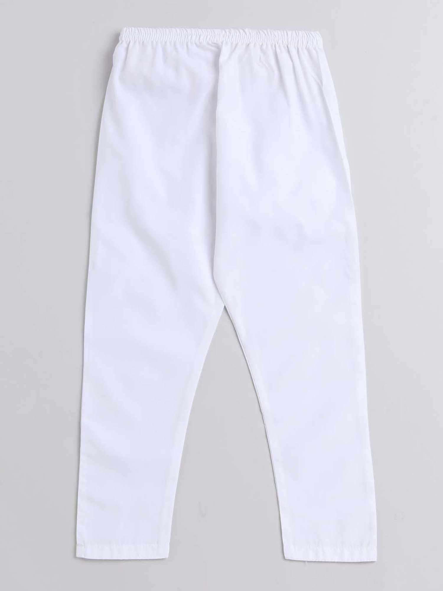 The Magic Wand Kids Beige & White Cotton Embroidered Full Sleeves Kurta Set