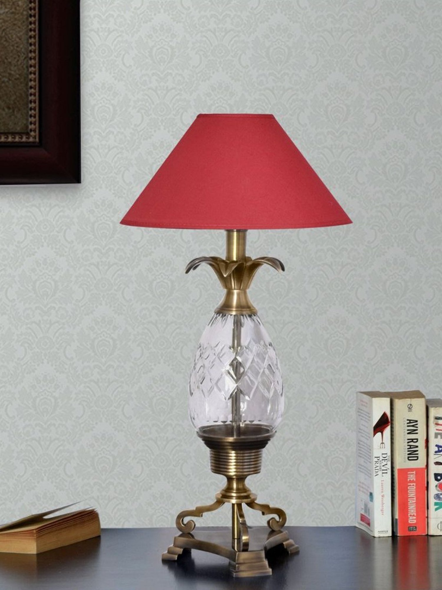 Kapoor Lamp Shades Brass Antique & Red Brass Louise & Cotton Shade Table Lamp