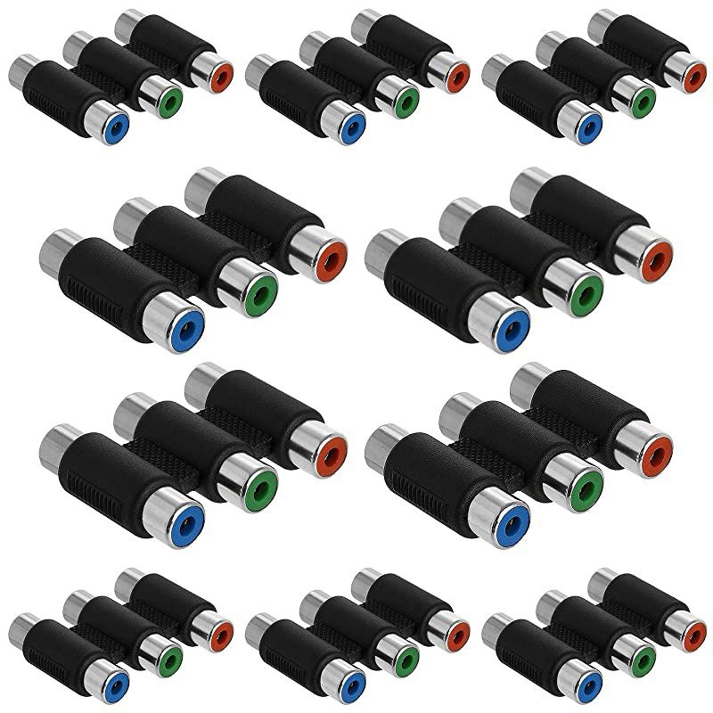 3-RCA Jacks Coupler Jointer &ndash; RGB Female 3-RCA Adapter Extension AV Audio Video F/F Cable Connector - (10 Pack)