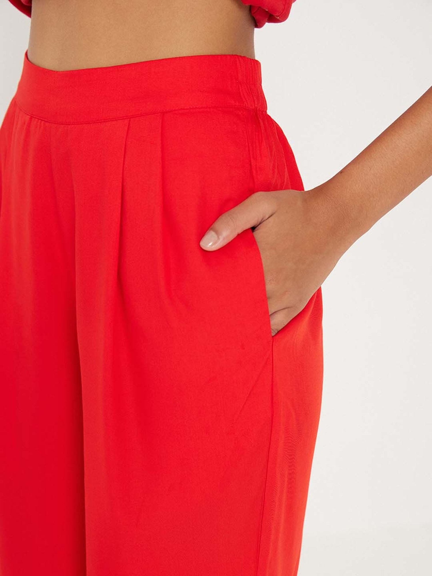 ANCESTRY Red Embellished Kurta Pant Set