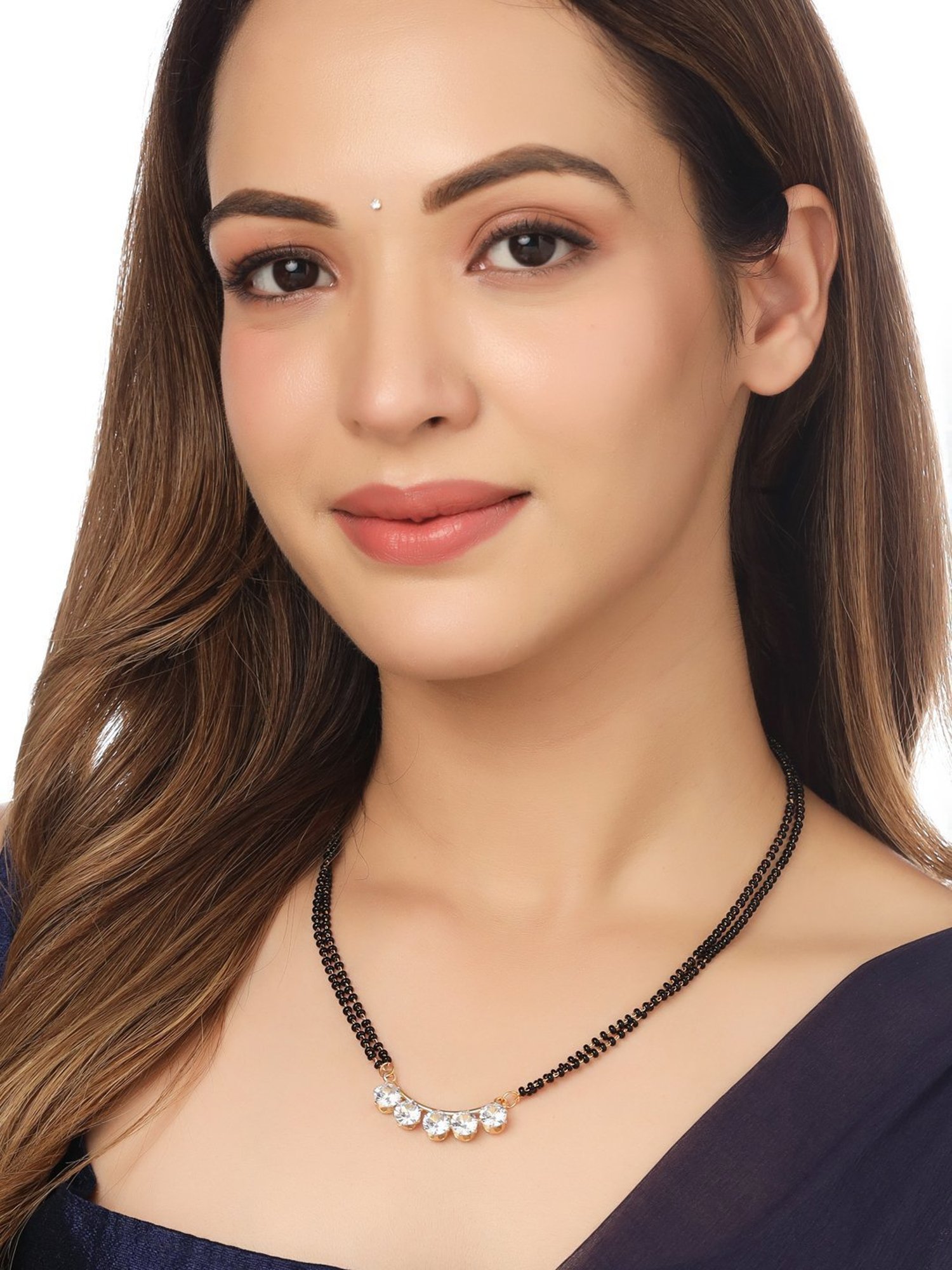 NVR Women's Gold-Plated CZ Stone-Studded & Beaded Mangalsutra - Set of 3