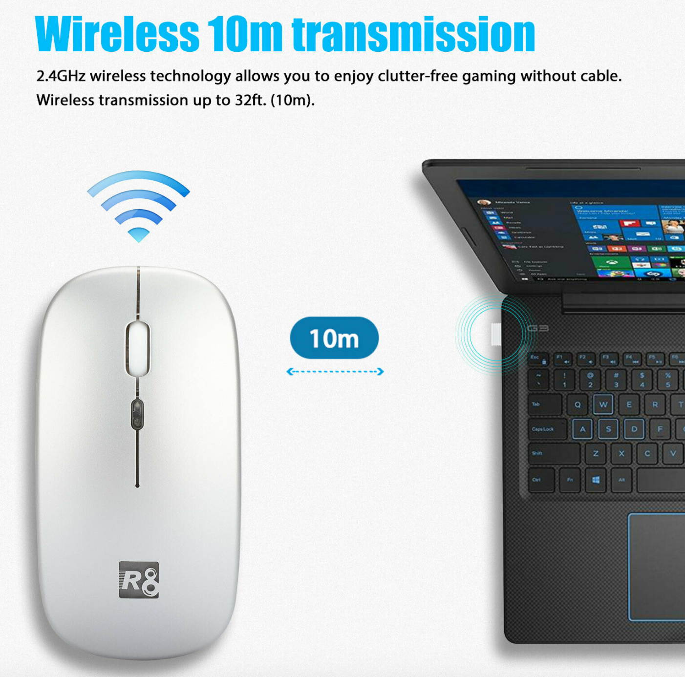 2.4GHz Wireless Mouse Optical Mice Rechargeable Cordless For Macbook Pro Laptop