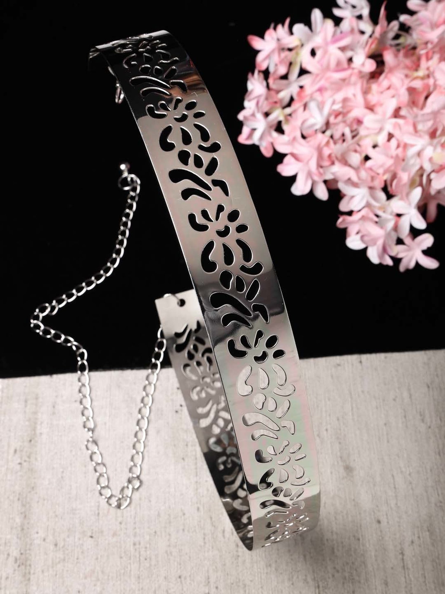 NVR Circular Silver- Plated Adjustable Broad Belt for Women