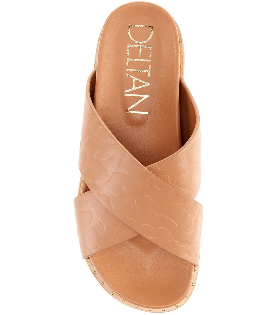 Deltan Nova Debossed Leopard Print Leather Cross Band Slides