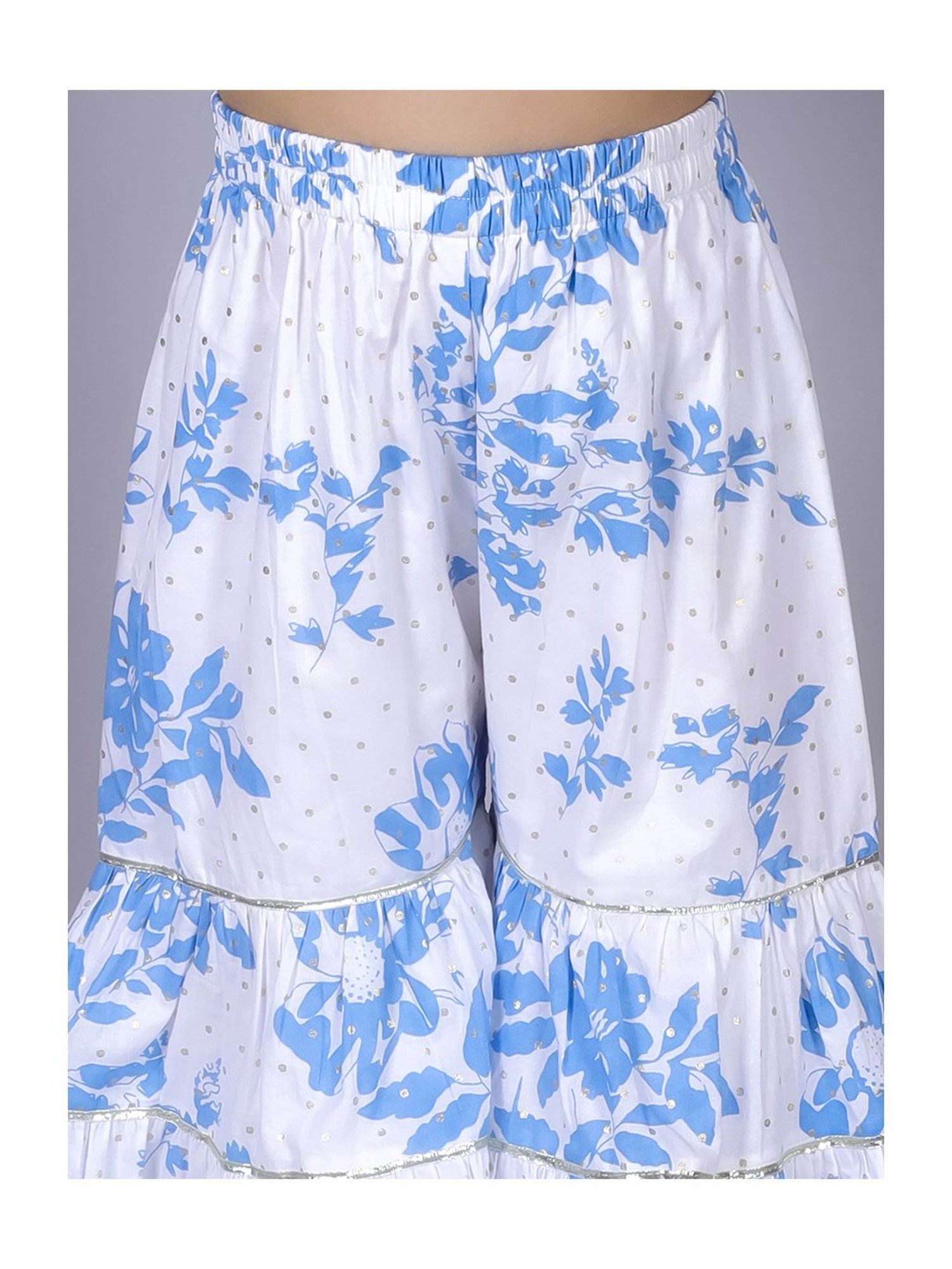 Lil Drama Kids Blue & White Embroidered Kurta with Gharara