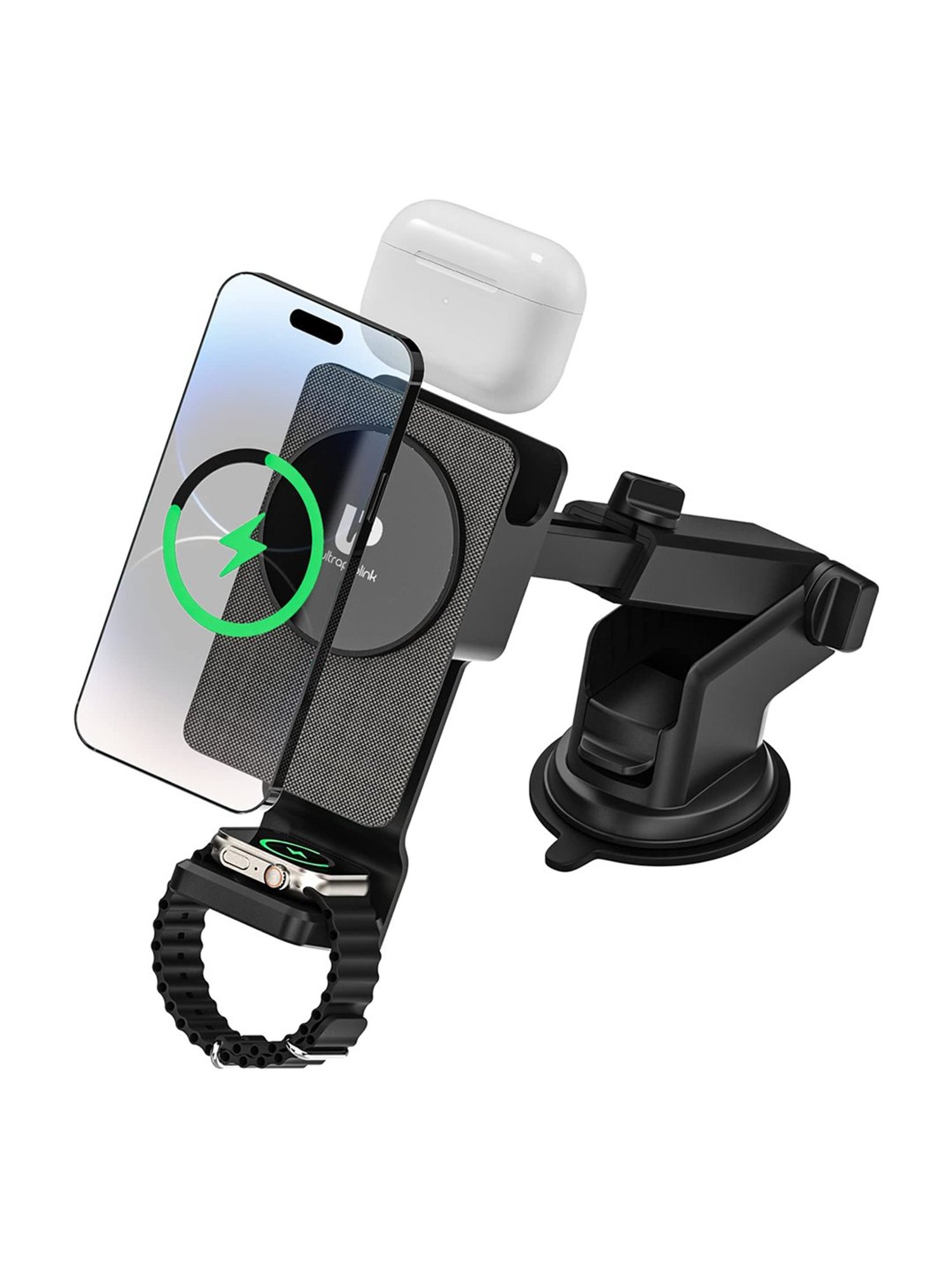 ULTRAPROLINK Vylis Auto20 UM1140, 20W Mag-safe 3-in-1 Wireless Car Charger Dock (Black)