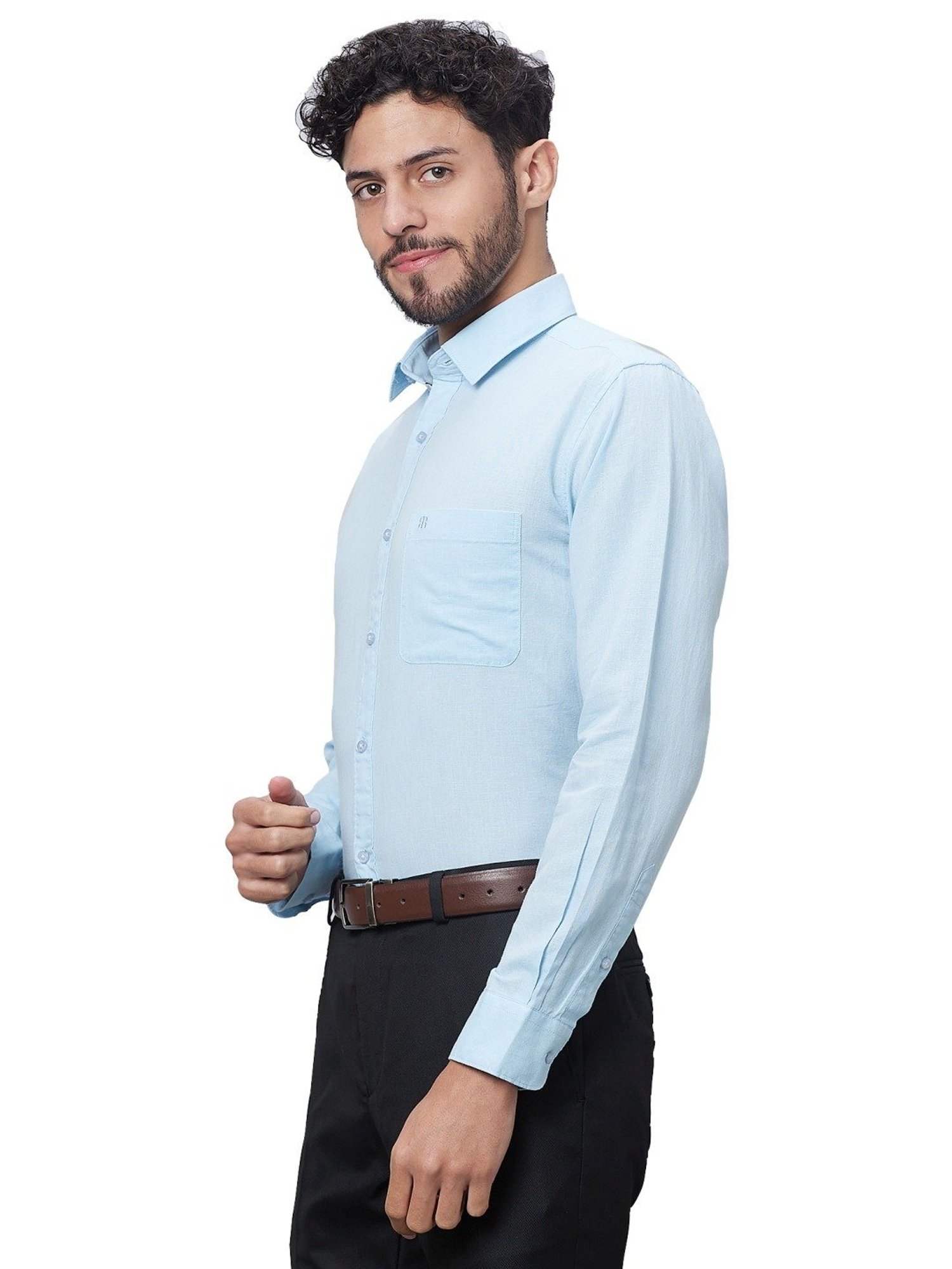 Raymond Aqua Cotton Linen Slim Fit Shirt