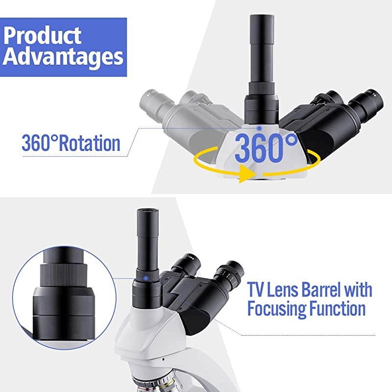Microscope Compound 40X-1600X, LED Illumination, Double-Layer Mechanical Stage, Abbe Condenser