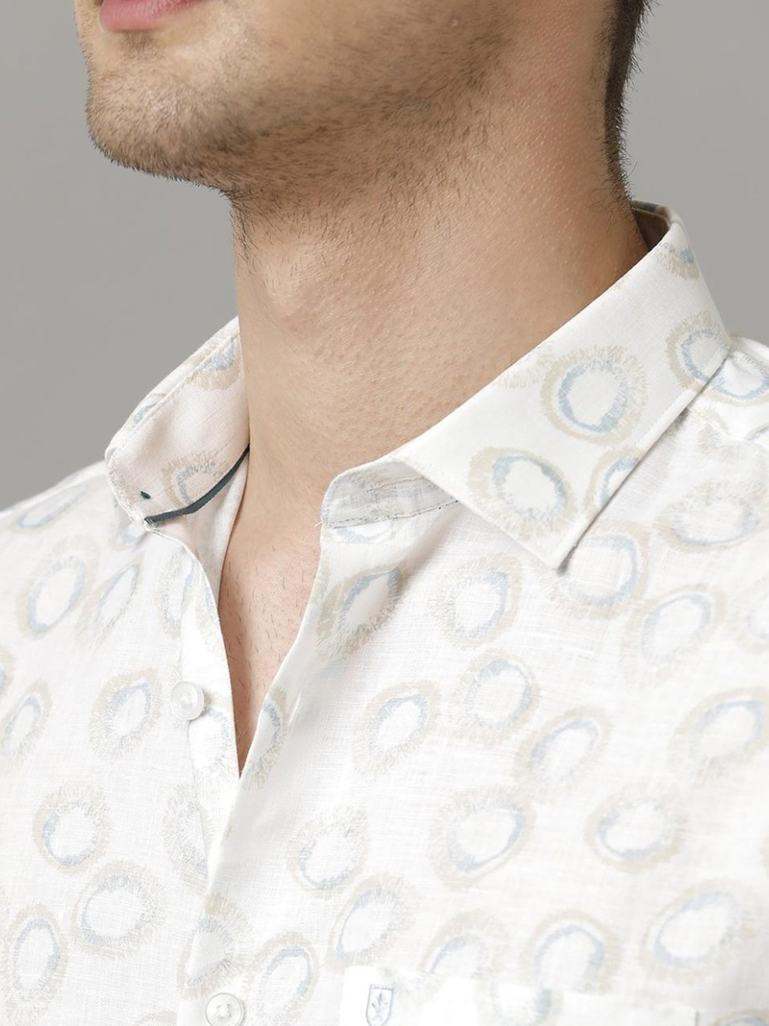 Linen Club Blue Linen Contemporary Fit Printed Shirt