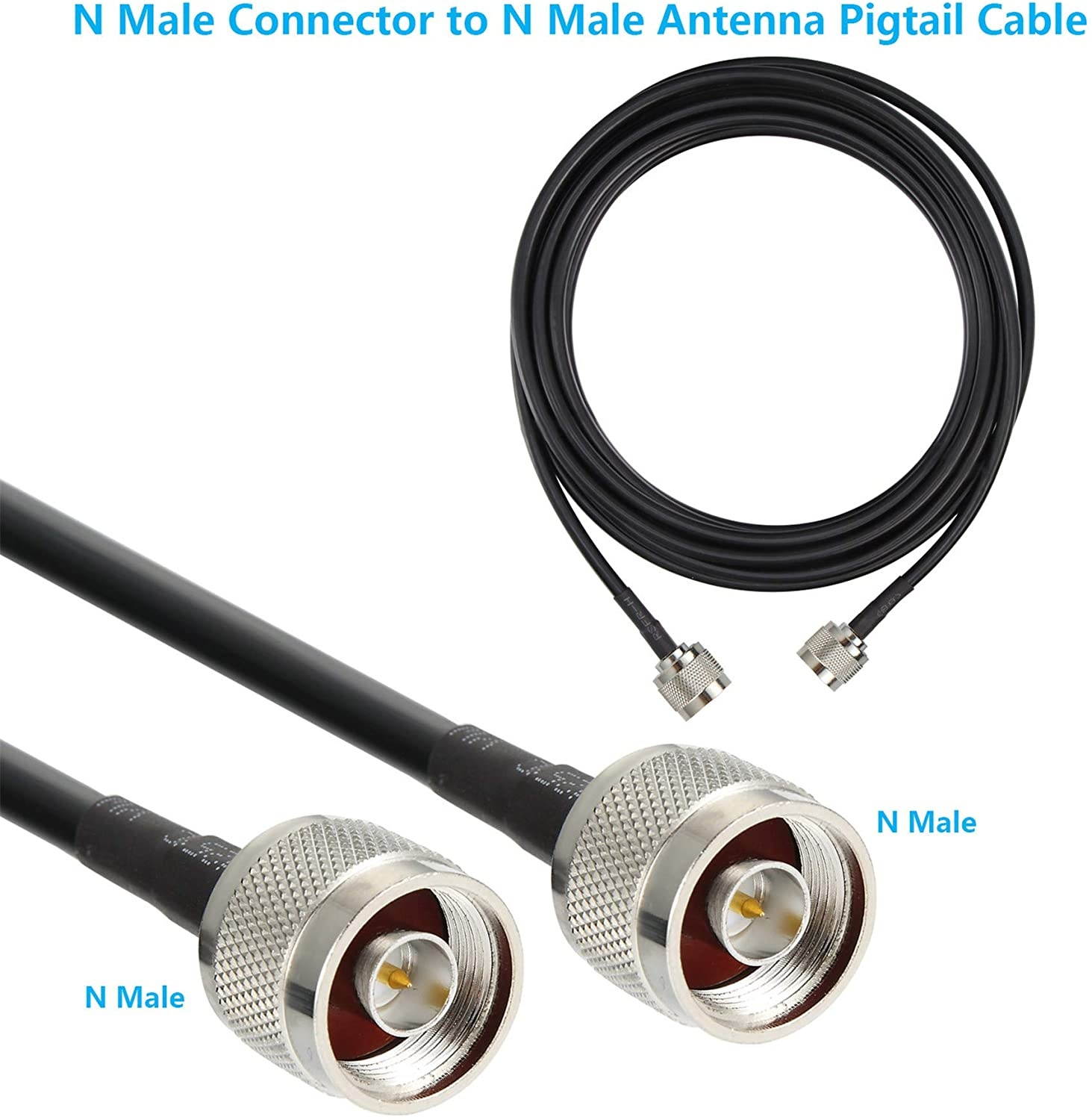 15 ft Low-Loss Coaxial Extension Cable (50 Ohm) N Male to N Male Connector GEMEK Pure Copper Coax Cables for 3G/4G/5G/LTE/ADS-B/Ham/GPS/WiFi/RF Radio to Antenna or Surge Arrester Use (Not for TV)