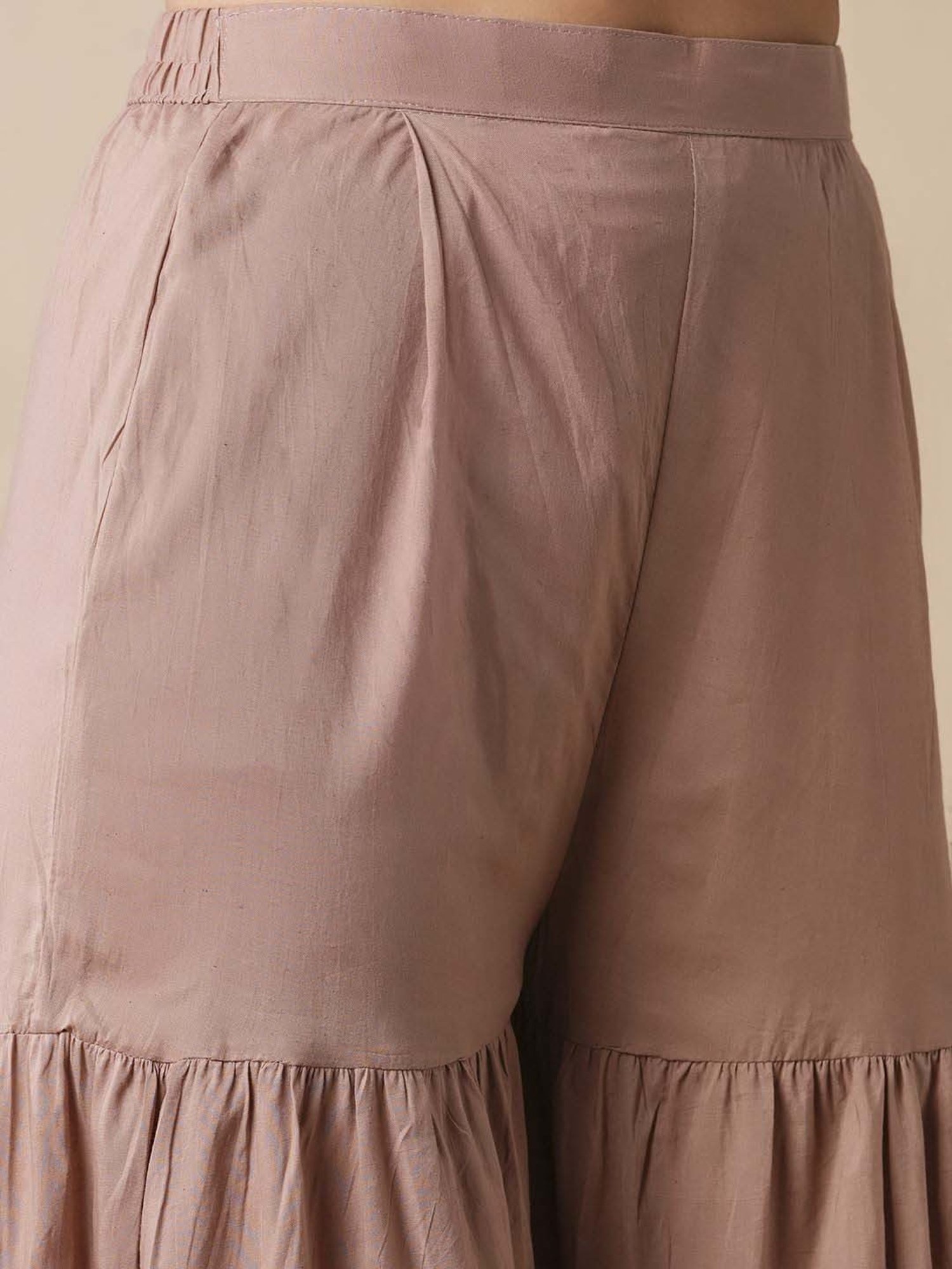 Fashor Beige Cotton Printed Kurti Sharara Set With Jacket