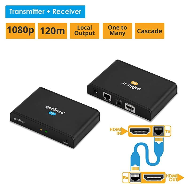 HDMI Over IP Extender w/ Local HDMI Loop Out & IR Extension (1-to-1 or 1-to-Many HDMI Over Cat5e/Cat6 Ethernet Adapter Balun), Up to 395ft (120m) at 1080p @60Hz (Part# HDBitTPRO)