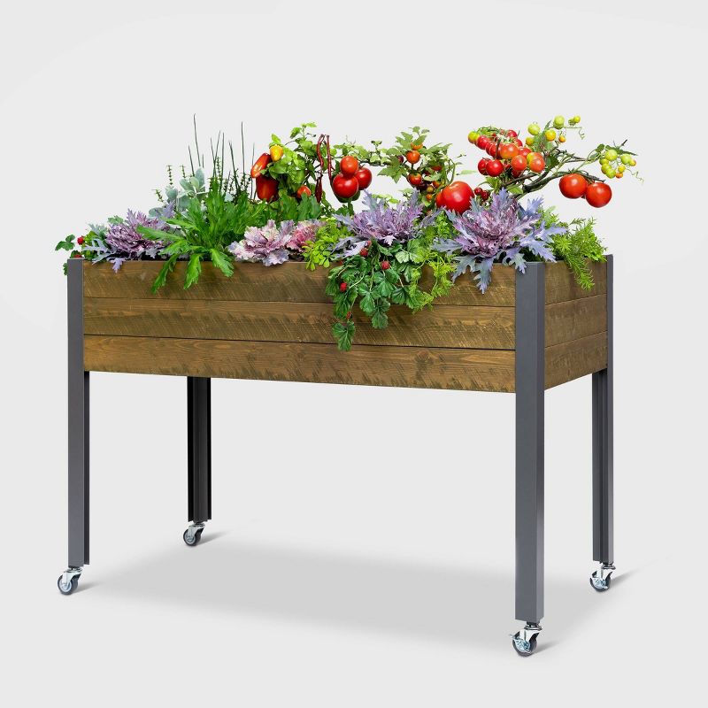 32" Rectangular Elevated Spruce Wooden Planter Brown - CedarCraft