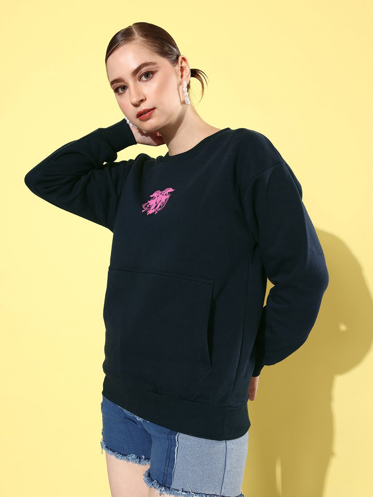Difference of Opinion Navy Fleece Printed Oversized Sweatshirt