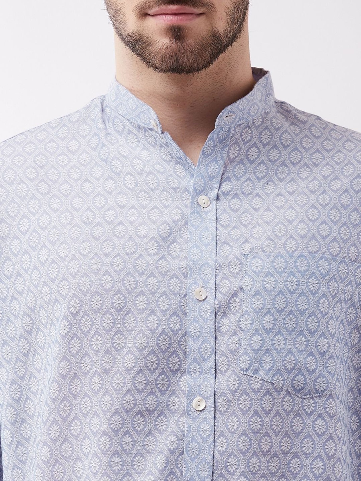 Vastramay Blue Straight Fit Printed Shirts