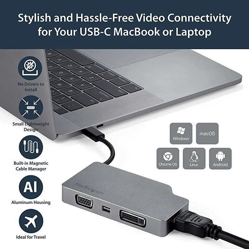 com USB C Multiport Video Adapter with HDMI VGA Mini DisplayPort or DVI USB Type C Monitor Adapter to HDMI 14 or mDP 12 4K VGA or DVI 1080p Space Gray Aluminum CDPVDHDMDPSG