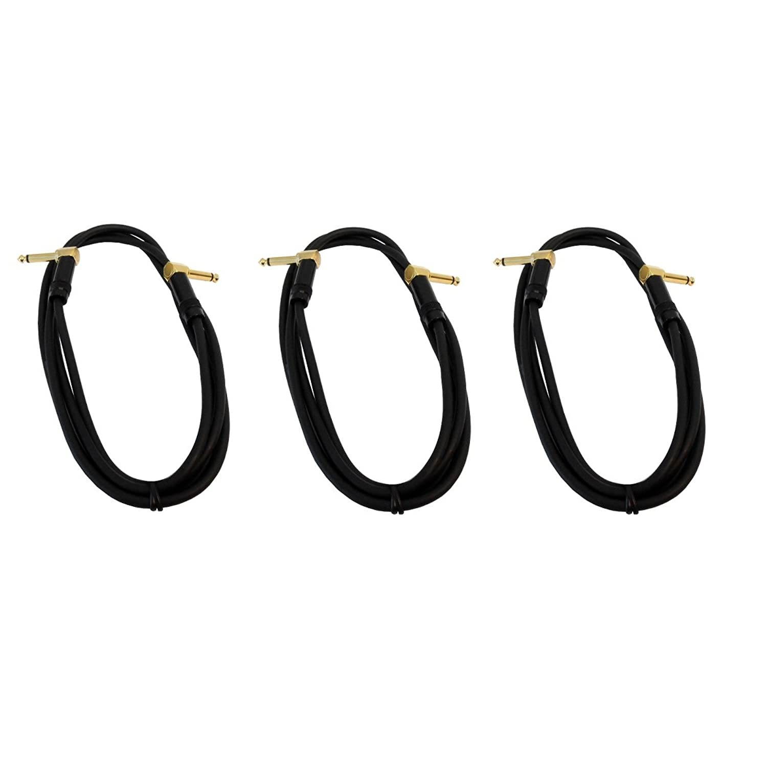Audio2000S ADC99005 3-Pack 1/4 Inch TS Right Angle to 1/4 Inch TS Right Angle Audio Cables, Patch Cables, Guitar Cables, 6 Feet