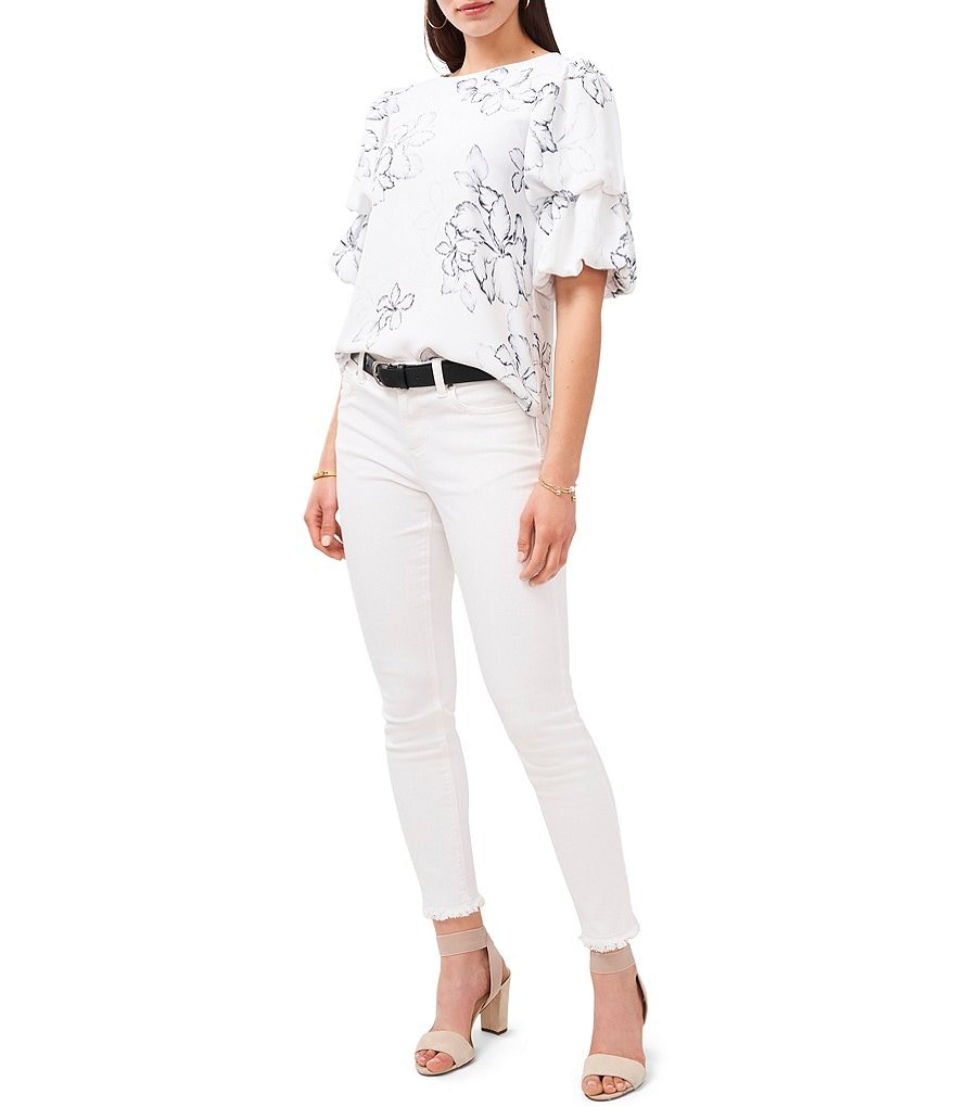 Vince Camuto Round Neck Puff Sleeve Floral Beauty Blouse
