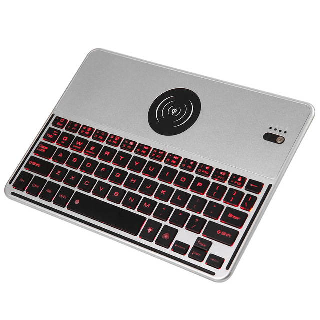Bluetooth Wireless Keyboard 7 LED Backlights Bluetooth Keyboard with Wireless Charging Function for IOS Android Windows Laptops