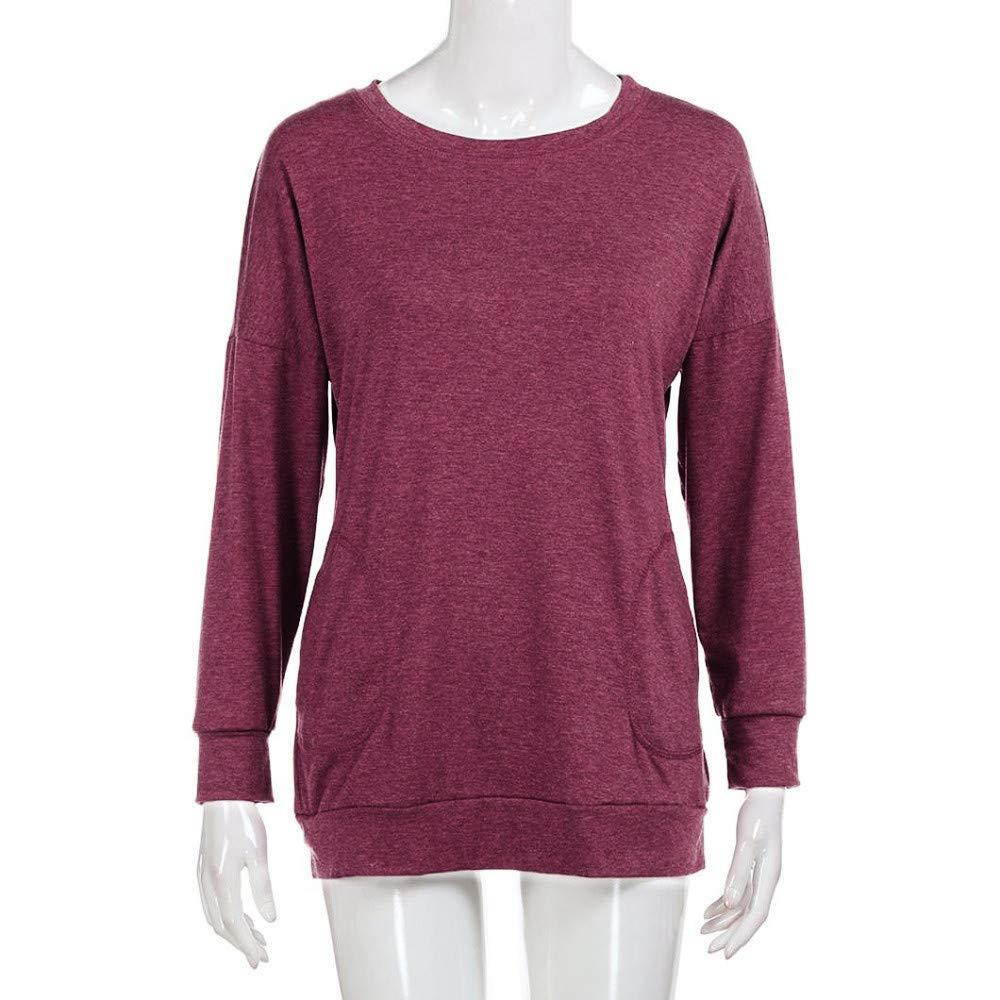 Shusuen Women Casual Long Sleeve Round Neck Sweatshirt Loose T Shirt Blouses Tops