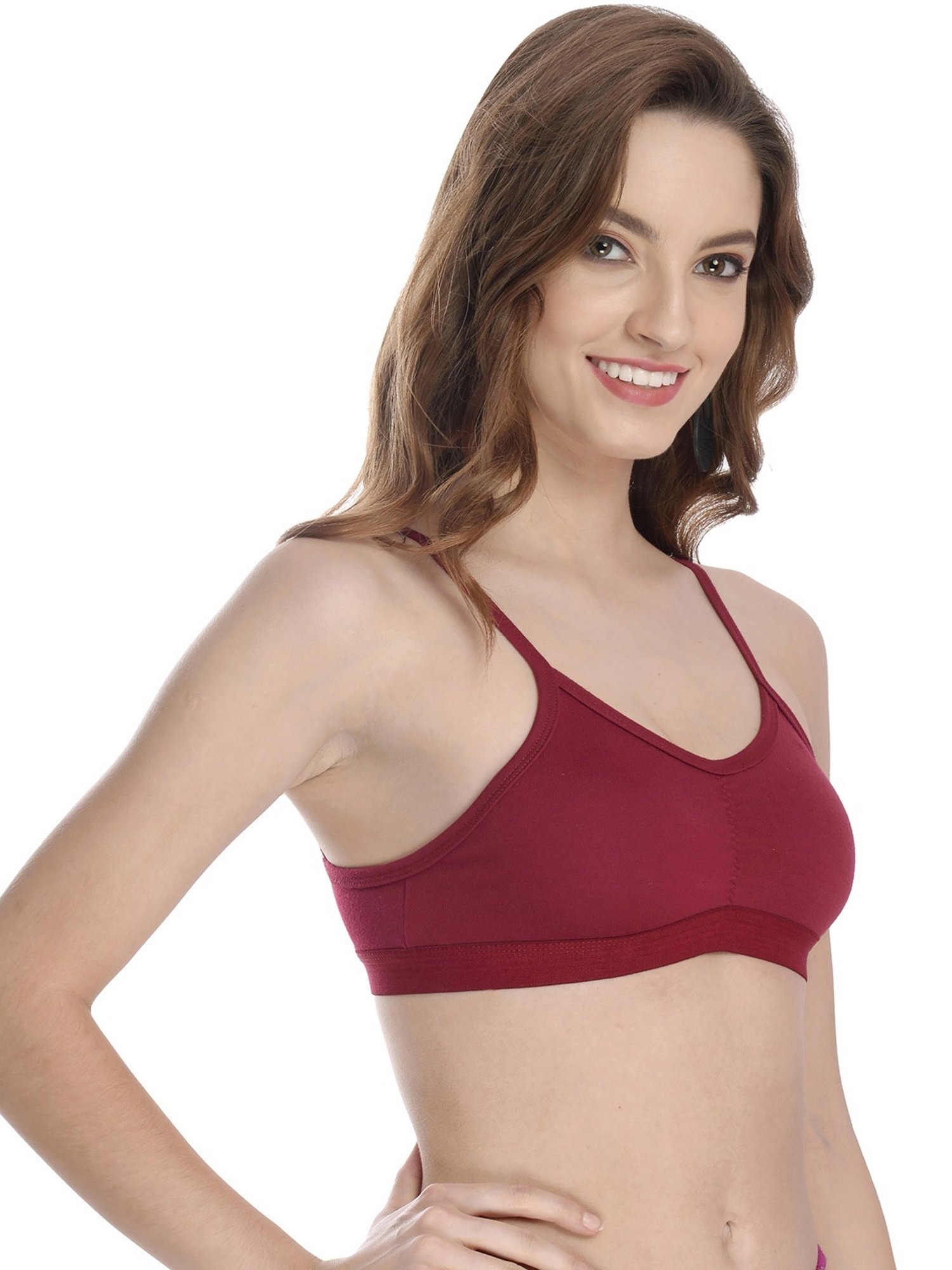 AROUSY Maroon & Yellow Cotton Beginner's Bra - Pack Of 3
