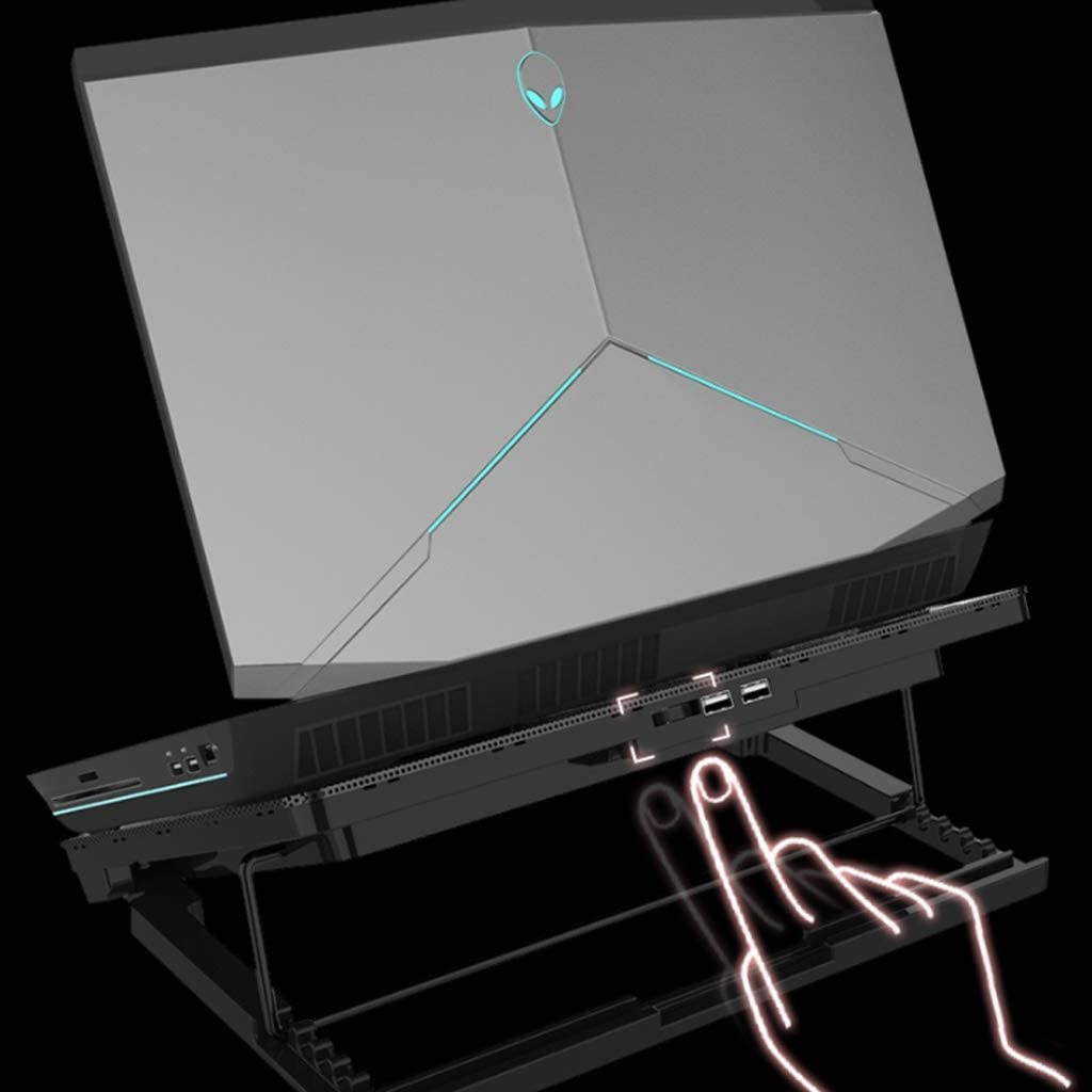 MYBA Laptop Cooling pad Laptop Cooling Pad, 5 Fans Notebook Cooling Pad 2400 RPM and LED Lights 2 USB Ports 6 Angle Adjustable Laptop Cooler Fits 12"-17" Laptop Cooler (Color : Blue)