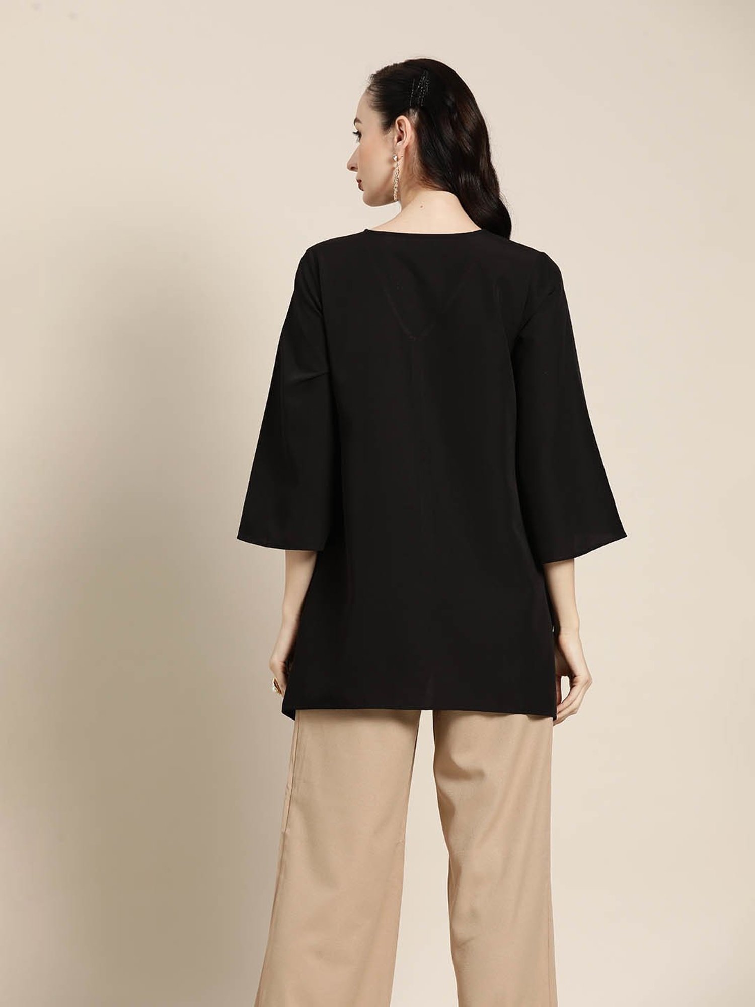 Qurvii Black Embellished Top