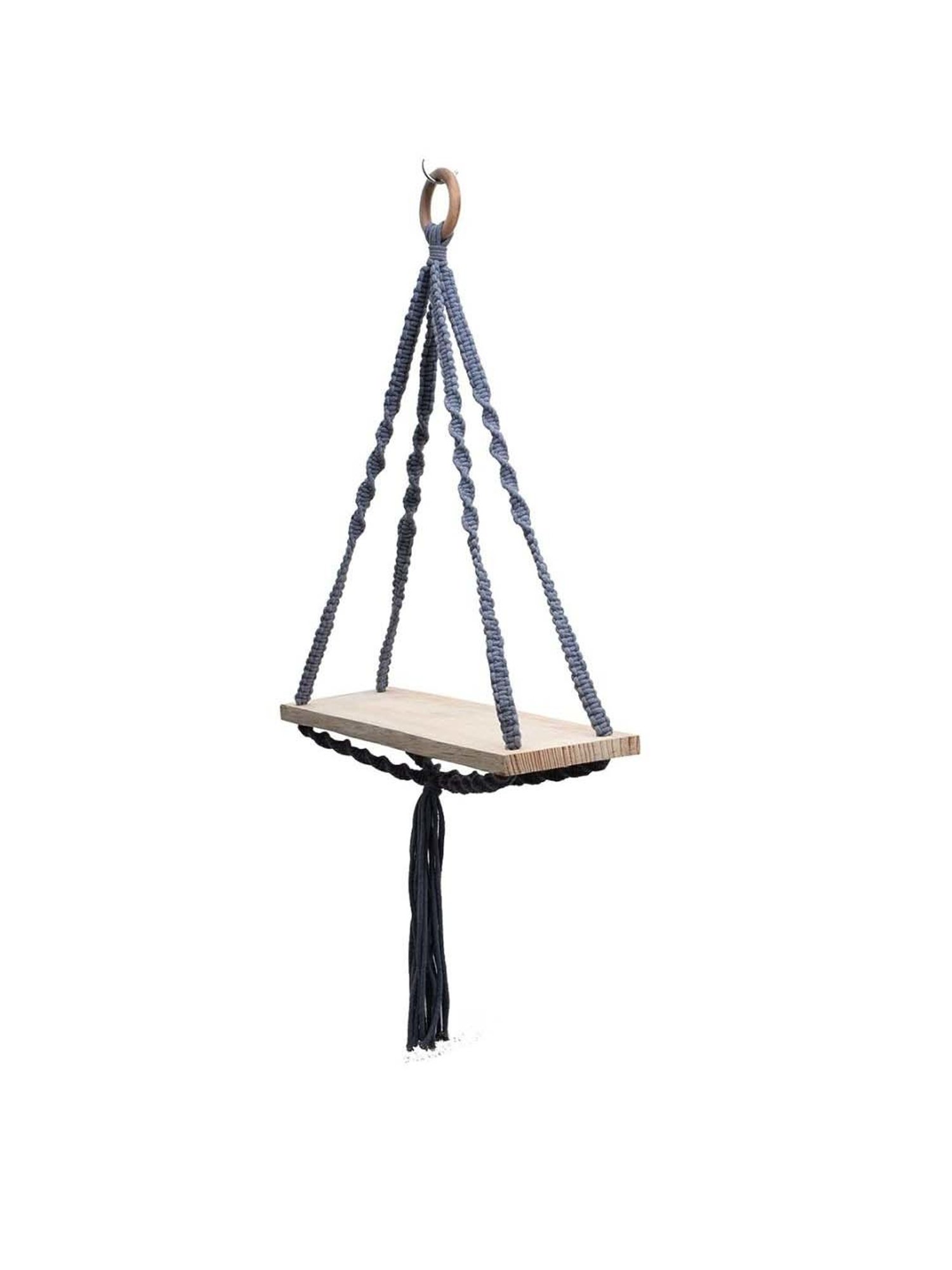 Homesake Grey Wood Triangle Macrame Wall Hanging Shelf