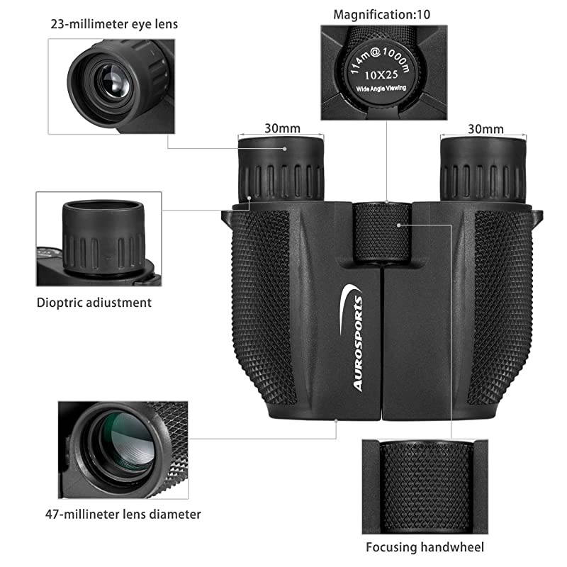 10x25 Folding High Powered Compact Binoculars for Adults Kids With Weak Light Night Vision Clear Binocular for Bird Watching Great for Outdoor Sports Games and Concerts