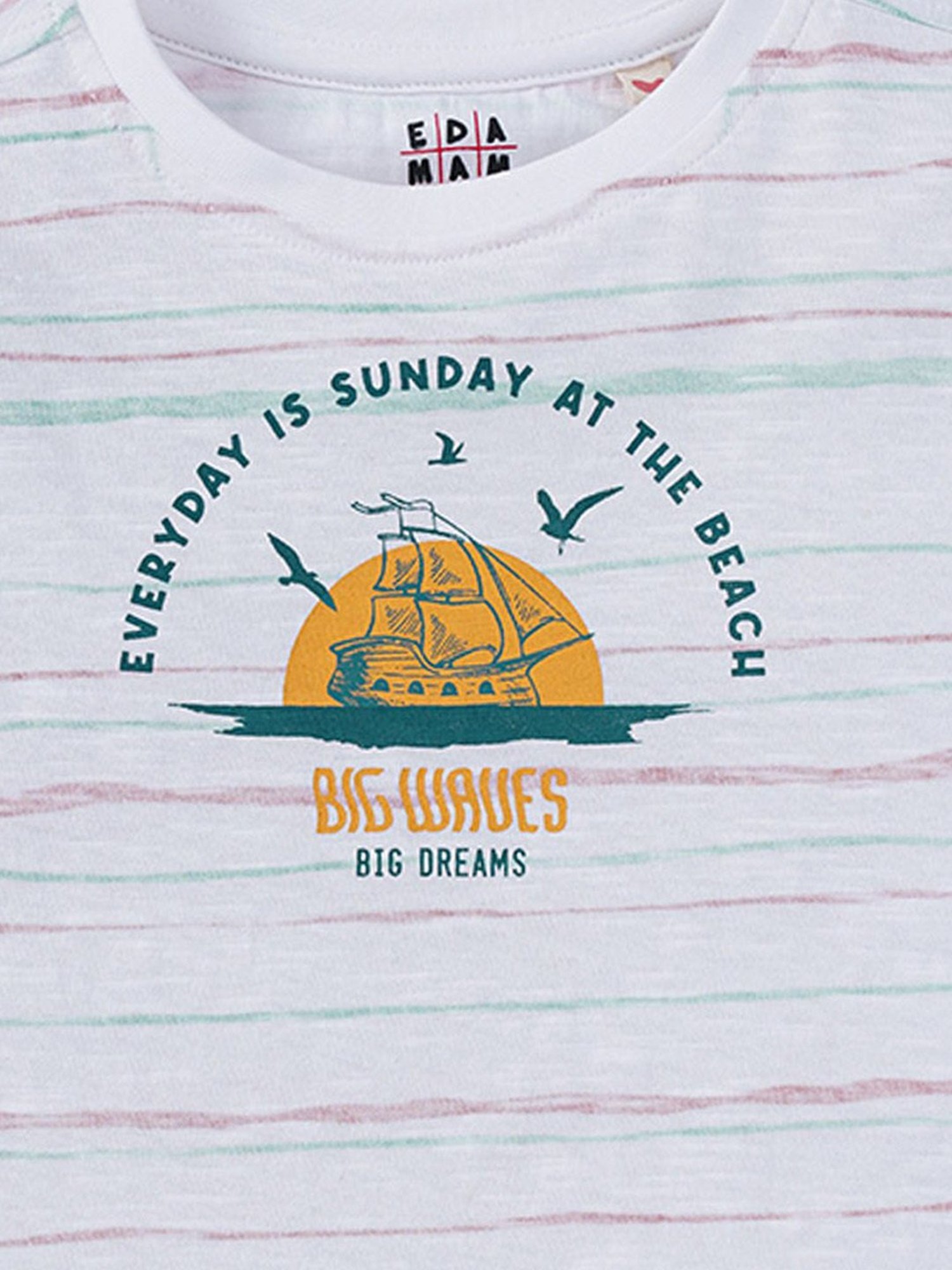 Ed-a-Mamma Kids White Cotton Striped T-Shirt