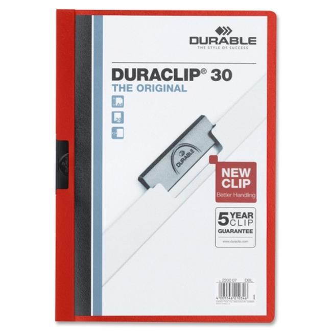 Durable Vinyl DuraClip Report Cover w/Clip Letter Holds 30 Pages Clear/Red