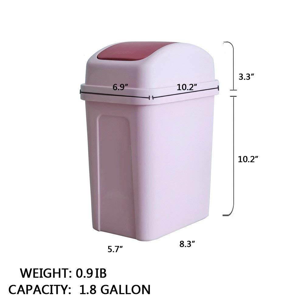 Teyyvn 7 Liter / 1.8 Gallon Plastic Trash Can, Small Garbage Can with Swing Lid (Pink)
