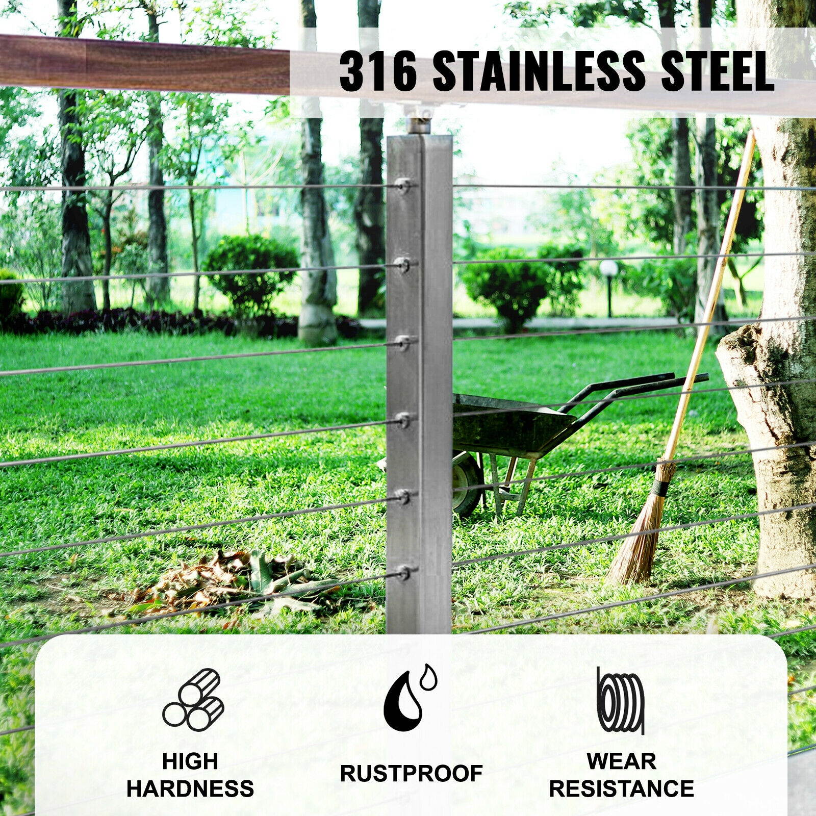 VEVOR 316 Stainless Steel Wire Rope Steel Wire Cable 1/8in x 1000ft 1760lbs 1x19