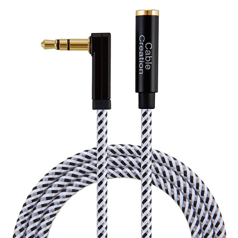 Headphone Extension Cable 35mm Male to Female Stereo Audio Extension Cable90 Degree Right Angle Aux Cable with Gold Plated Connector 15 Feet