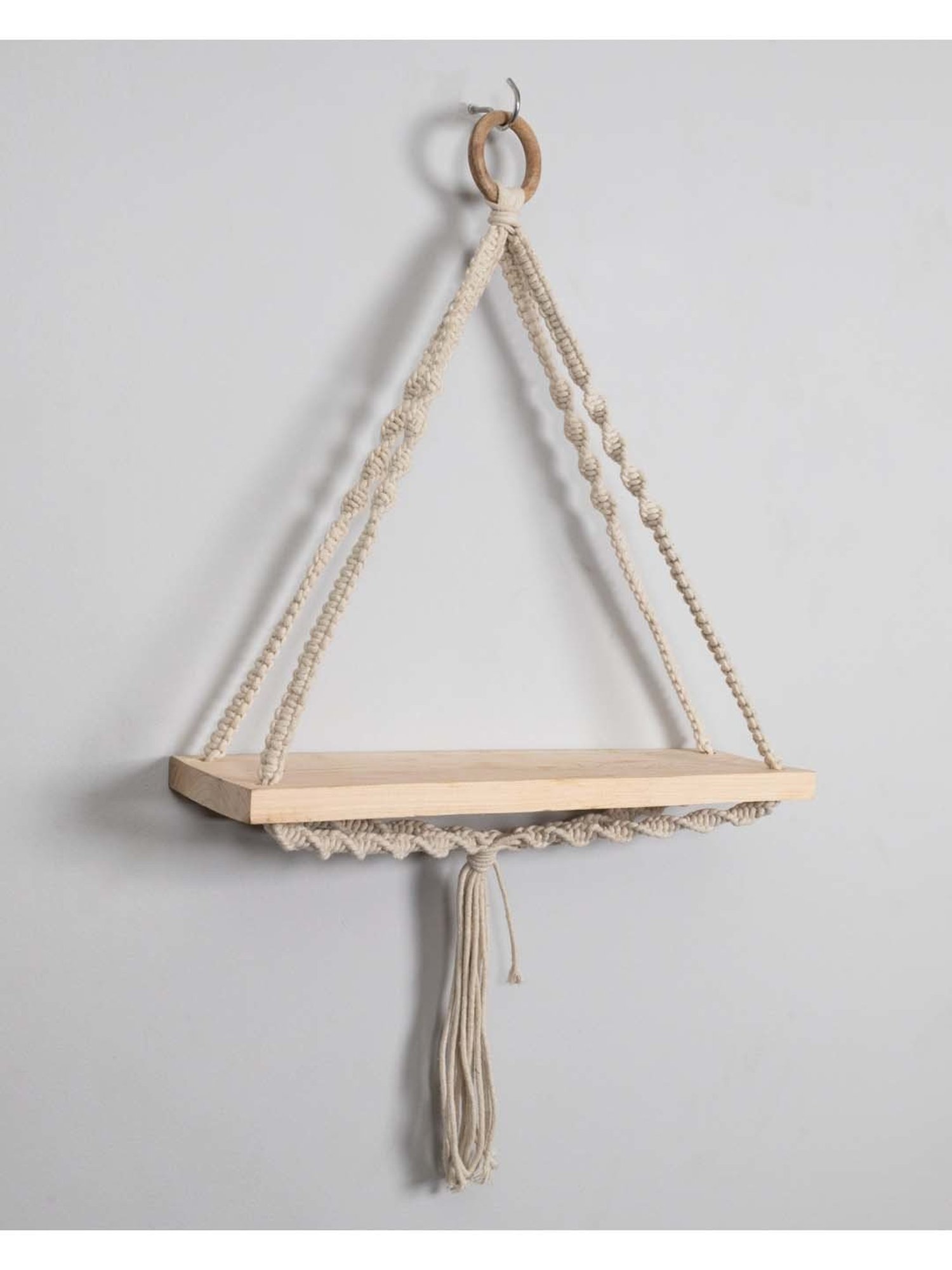 Homesake Macrame Beige Wood Wall Hanging Shelf