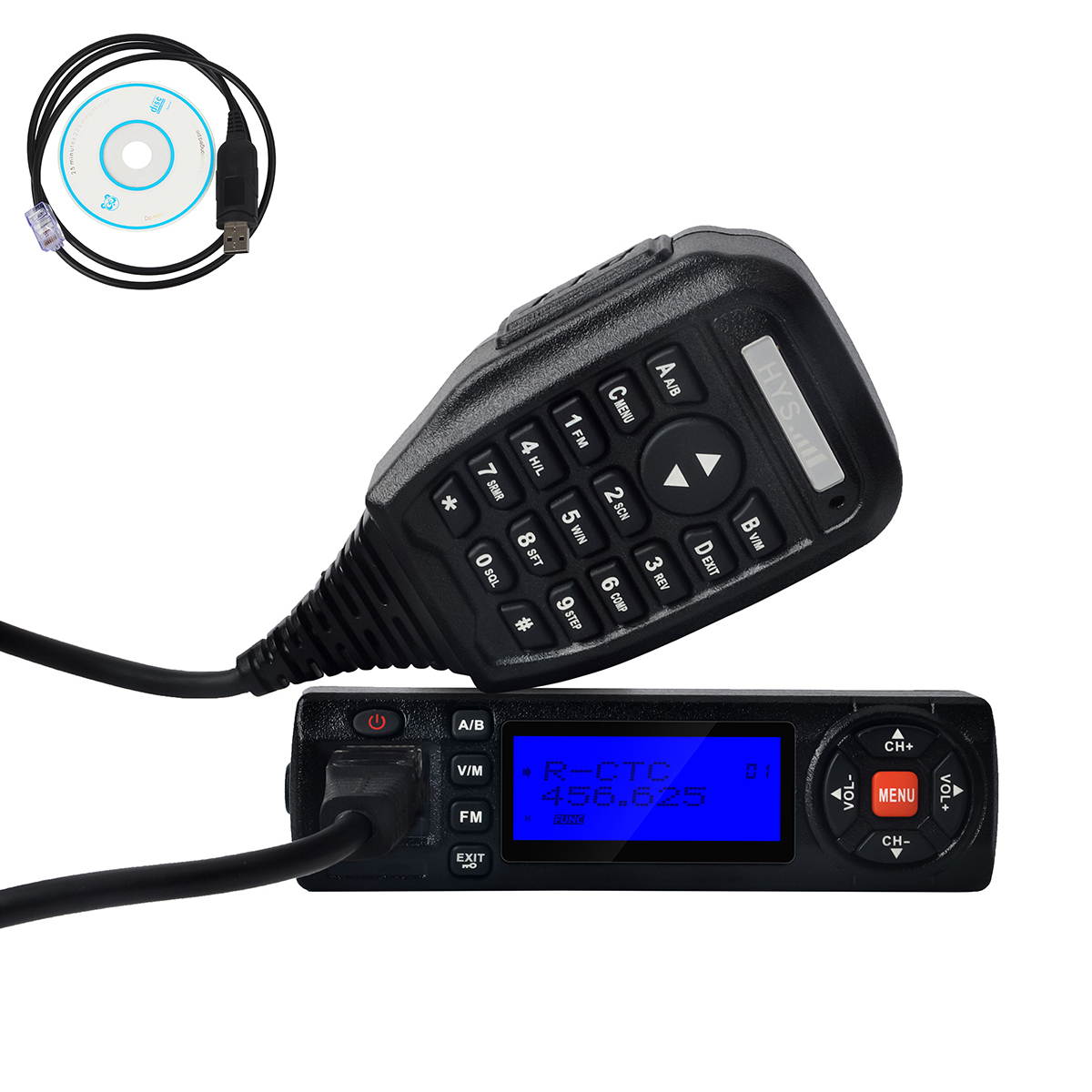 HYS 15W Dual Band VHF/UHF Car Mobile Radio FM Transceiver 136-174/400-490MHz FM Transceiver Amateur Ham Radio with USB Cable