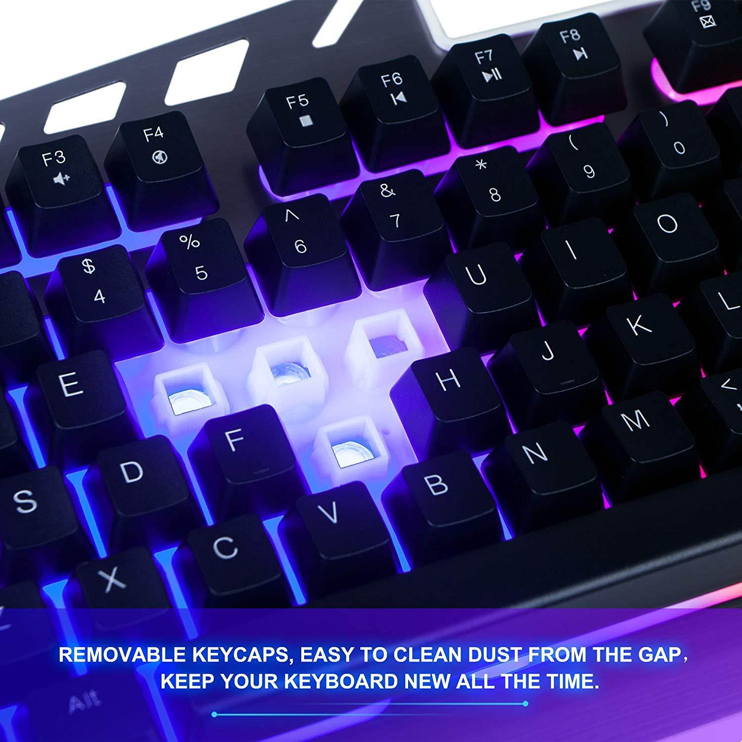 FLAGPOWER Gaming Keyboard Mouse Combo LED Backlit Mechanical Feeling Bundle Set Metal Aluminum-Alloy Phone Holder Computer PC Games Office(New Version)