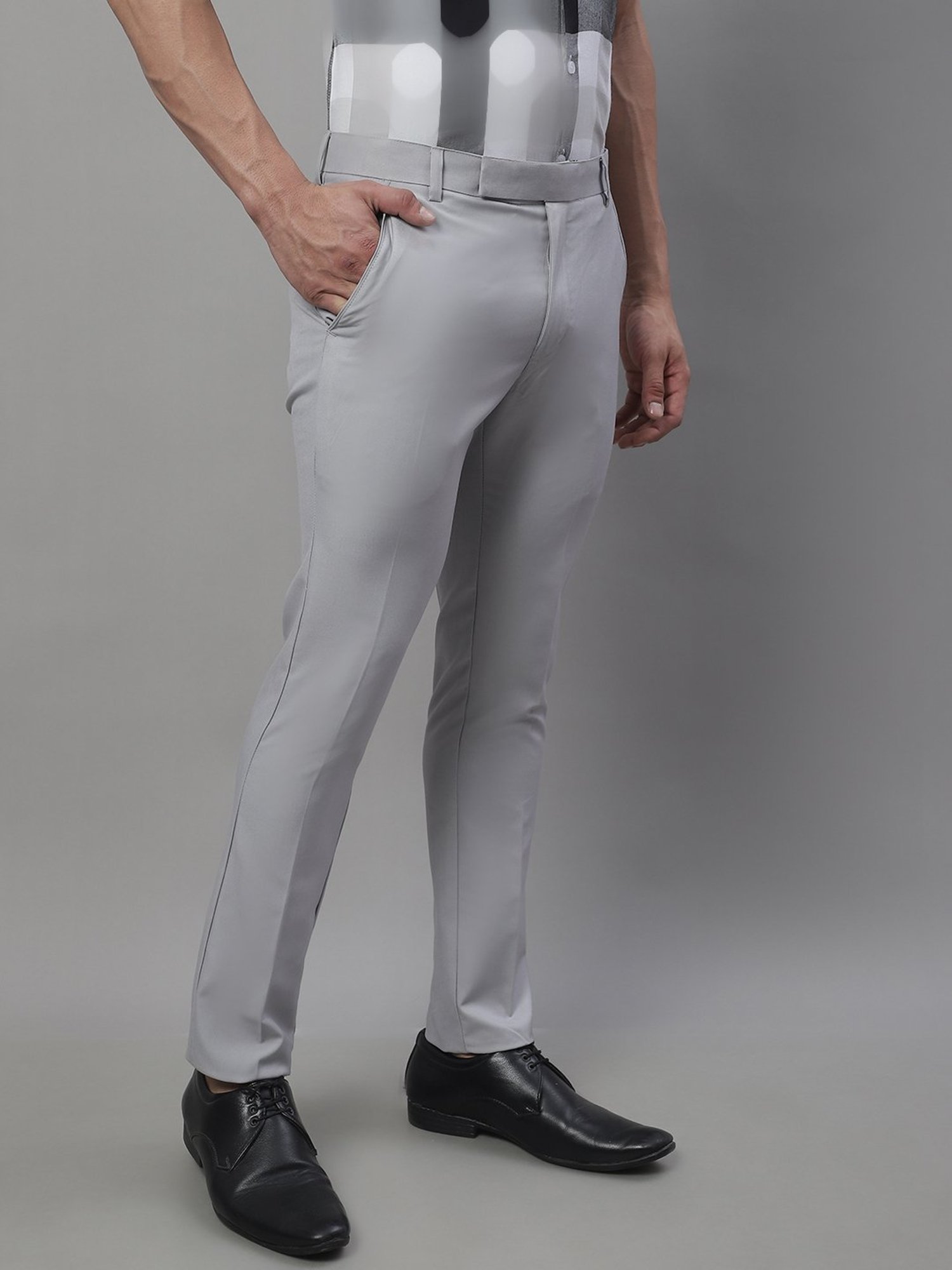Jainish Grey Tapered Fit Flat Front Trousers