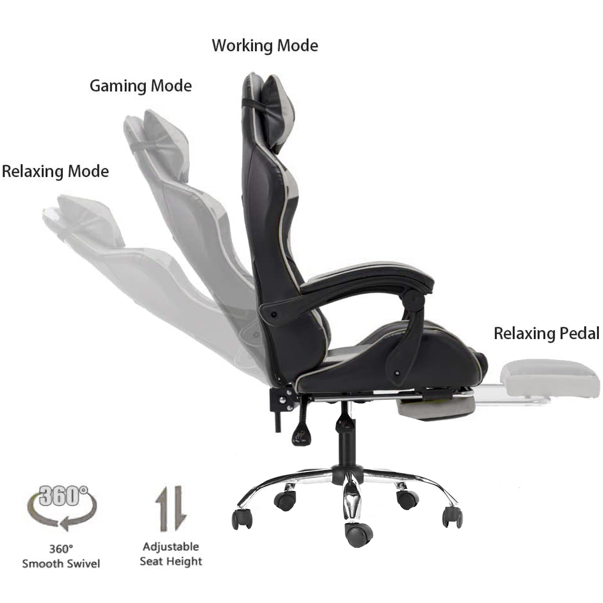 Leather Home Office Gaming Chair High Back Swivel Recliner Seat with Footrest