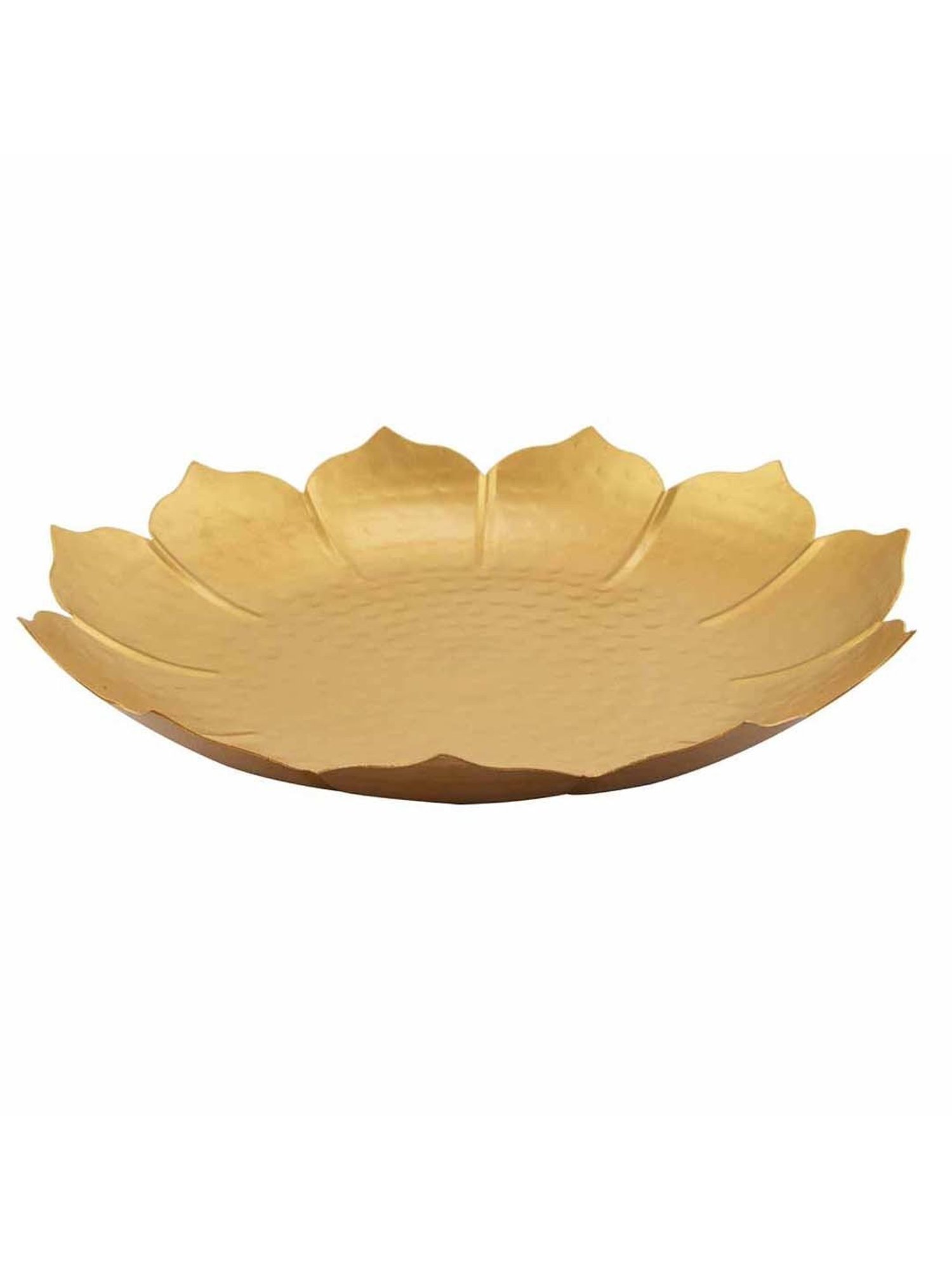 @home Nilkamal Gold Iron Lotus Shaped Decorative Platter