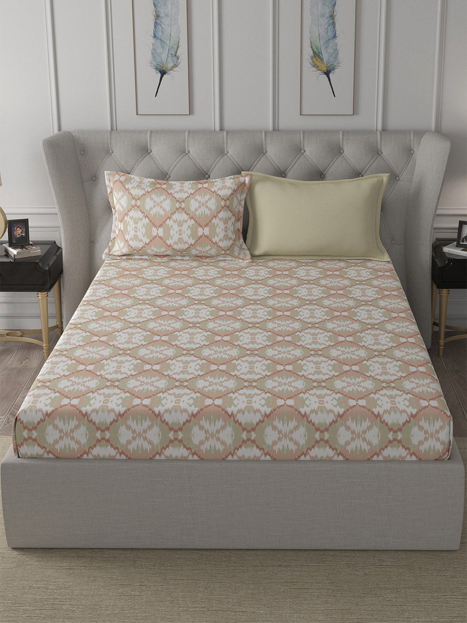 In-House by Maspar Red 200 TC Cotton Printed Bed Sheet with 2 Pillow Cover