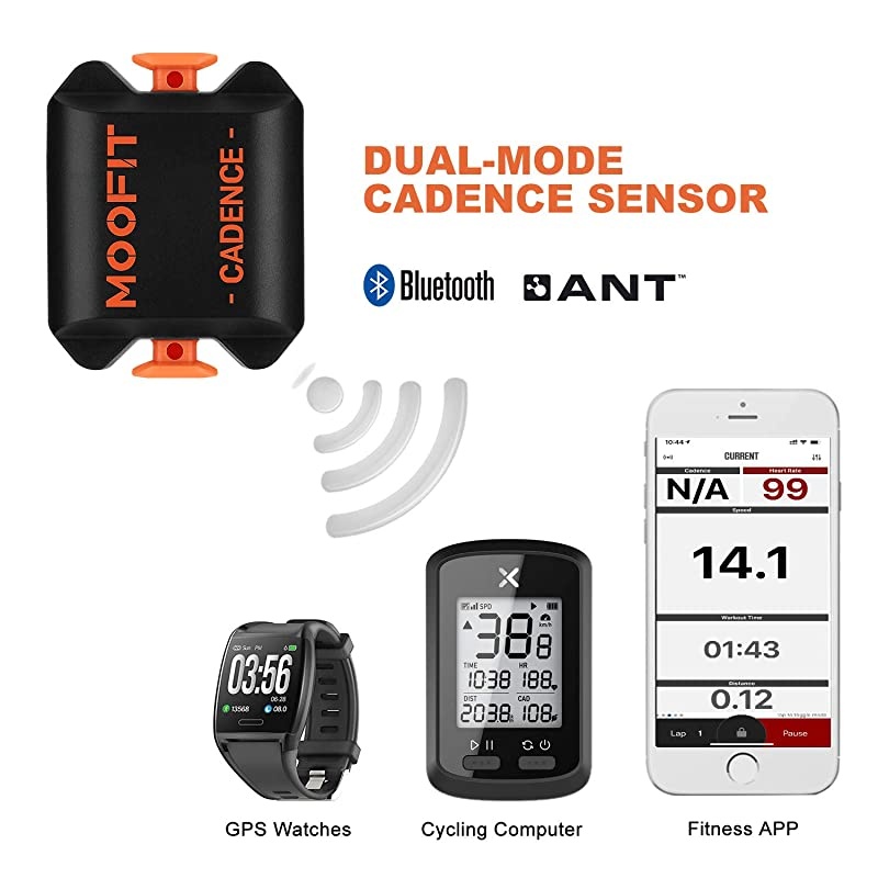 Bike Cadence Sensor Bluetooth ANT+ IP67 Waterproof Wireless Bicycle RPM Cadence Sensor for Zwift Elite HRV OpenRider Endomondo Peloton ( app Unavailable)