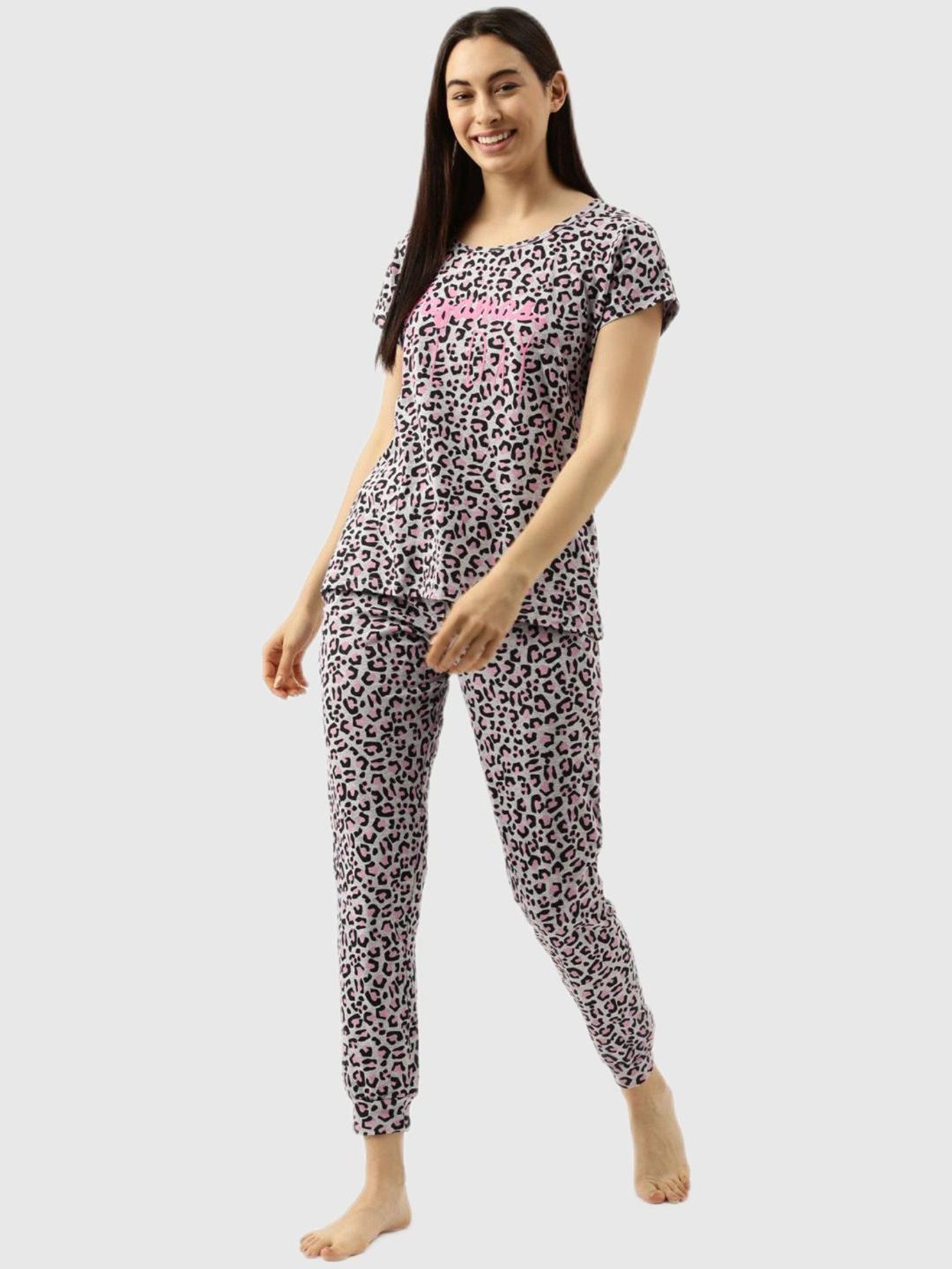 Clt.s Grey Animal Print Pajama Set