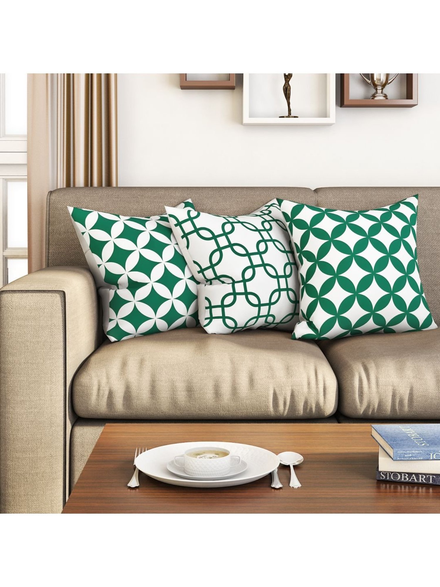 SEJ by Nisha Gupta Green & White Cushion Covers - Set of 3