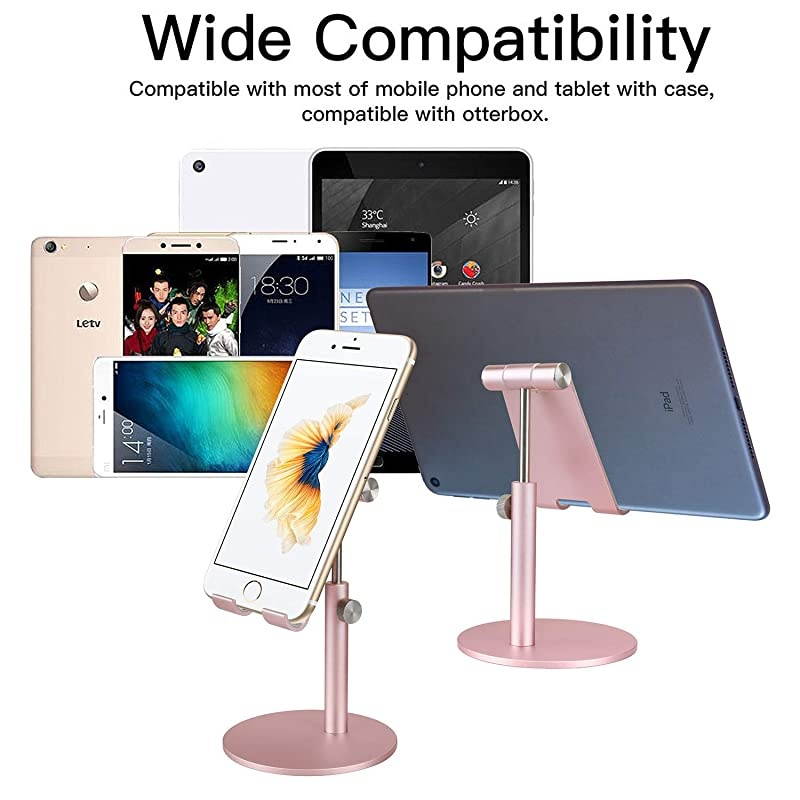 Adjustable Tablet Stand Cell Phone Desk Holder Aluminum Desktop Stand Solid AntiSlip Portable Universal Holders Compatible with All Mobile Smart Phone TabletRose Gold