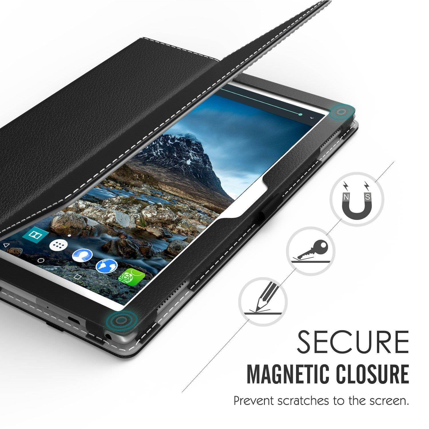 lenovo tab 4 / tab 4 plus 10" case  moko ultra compact premium slim folding stand cover case with auto wake & sleep for lenovo tab 4 / tab 4 plus 10.1 inch hd tablet 2017 release, black