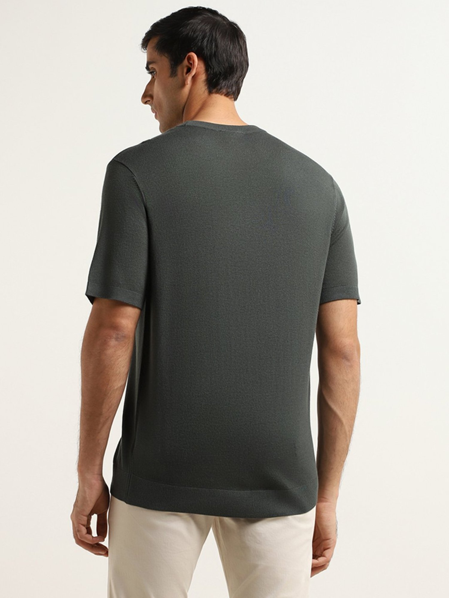 WES Formals by Westside Solid Dark Green Relaxed Fit T-Shirt