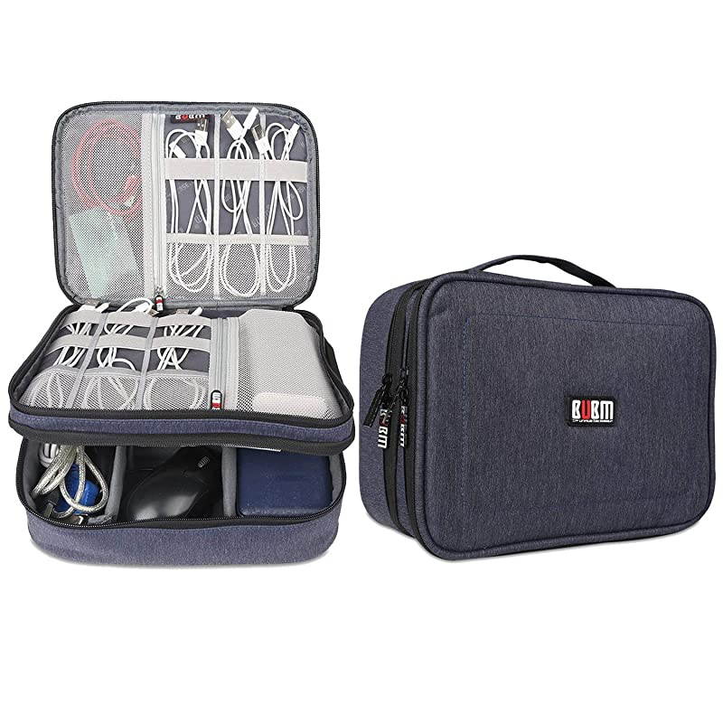 Electronic Organizer Double Layer Travel Accessories Storage Bag for Cord Adapter Battery Camera and Morea Sleeve Pouch for iPad or up to 97 TabletLarge Dark Blue